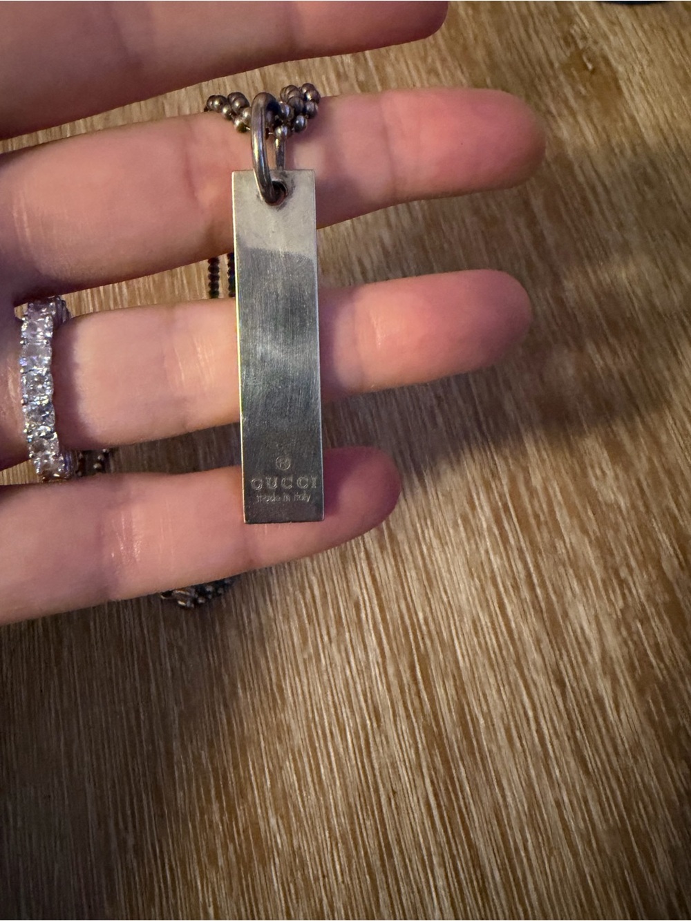 Gucci Silver Rectangular Bar Pendant Necklace